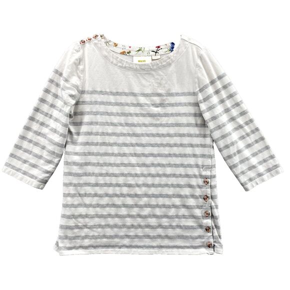 Maeve Anthropologie‎ Women's Shirt Med White Stripe Preppy Tee Academia Nautical - Picture 1 of 14
